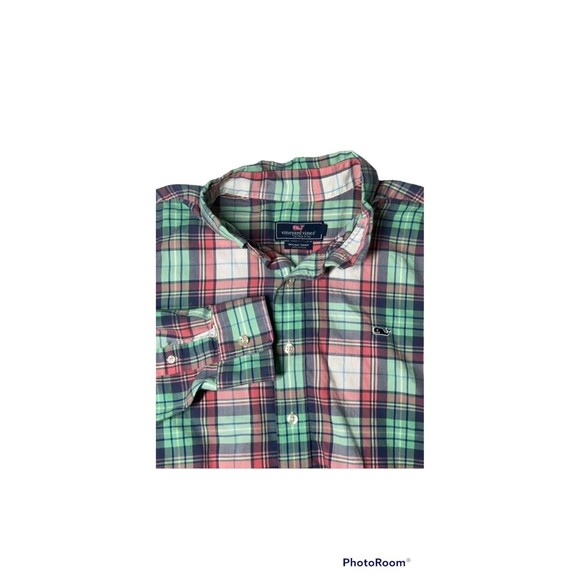 Vineyard Vines Whale Shirt Mens M Button Up Long Sleeve Gingham Plaid Preppy - Picture 1 of 7